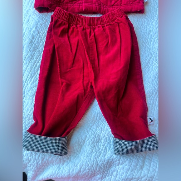 Vintage 90s baby 2 piece Red Quilted Corduroy Penguin Outfit : Jacket + Pants - Picture 6 of 16